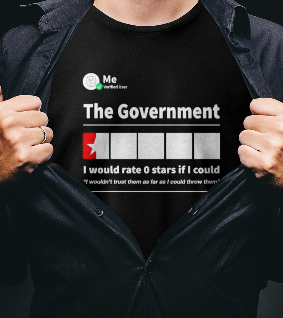 Me Verified User The Government I Would Rate 0 Stars If I Could I Wouldn’t Trust Them As Far As I Could Throw Them T-Shirt