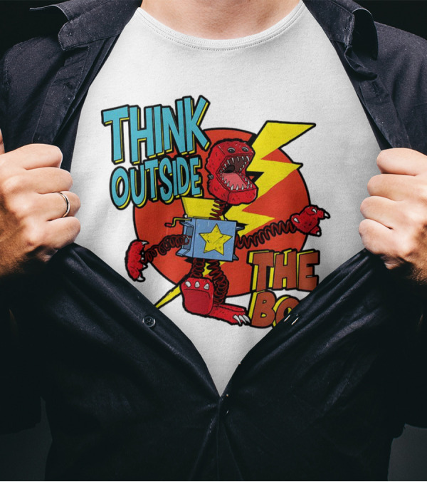 Think Outside The Box Red Monster With Lightning And Star Box Elements T-Shirt