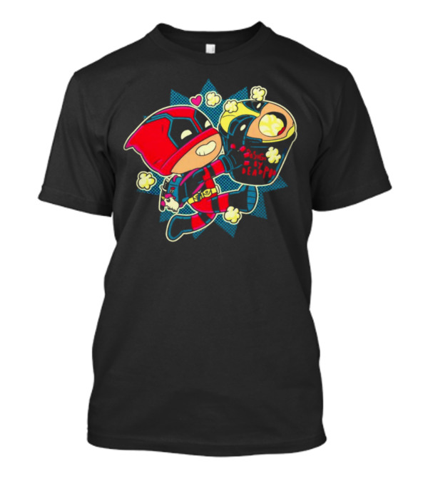 Deadpool Wolverine Pushing By Deadpool Popcorn Buckets Heart T-Shirt