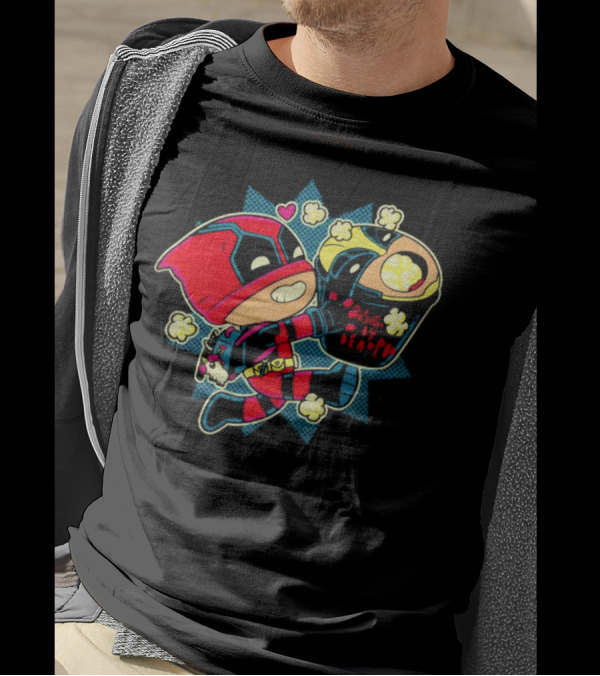 Deadpool Wolverine Pushing By Deadpool Popcorn Buckets Heart T-Shirt