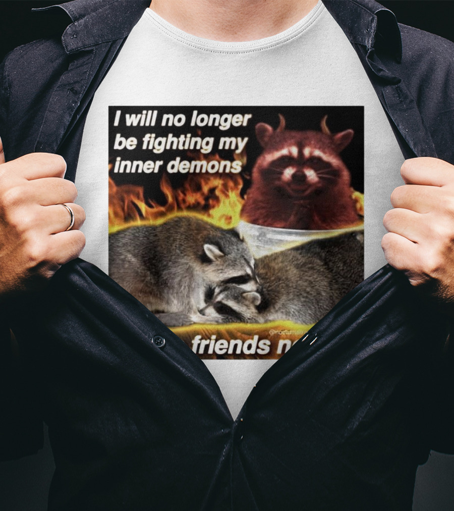 I Will No Longer Be Fighting My Inner Demons Raccoon Fire We're Friends Now T-Shirt