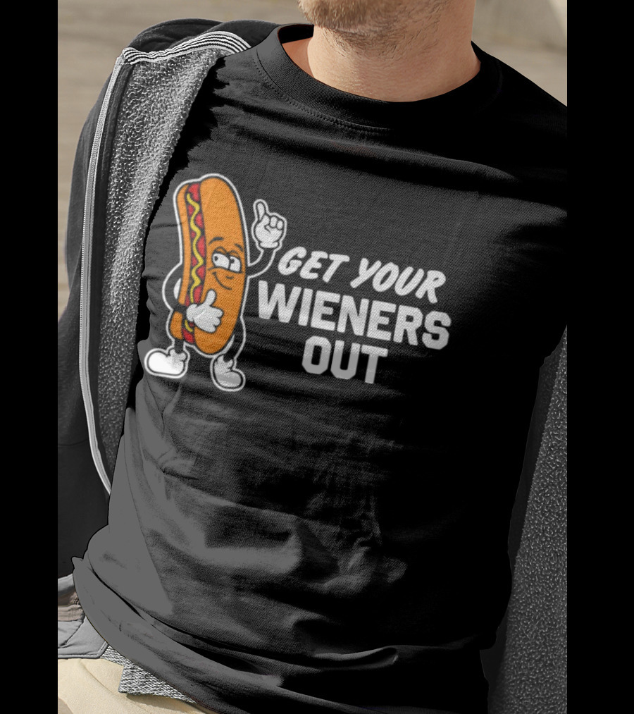 Get Your Wieners Out Animated Hotdog Thumbs Up Comedy T-Shirt