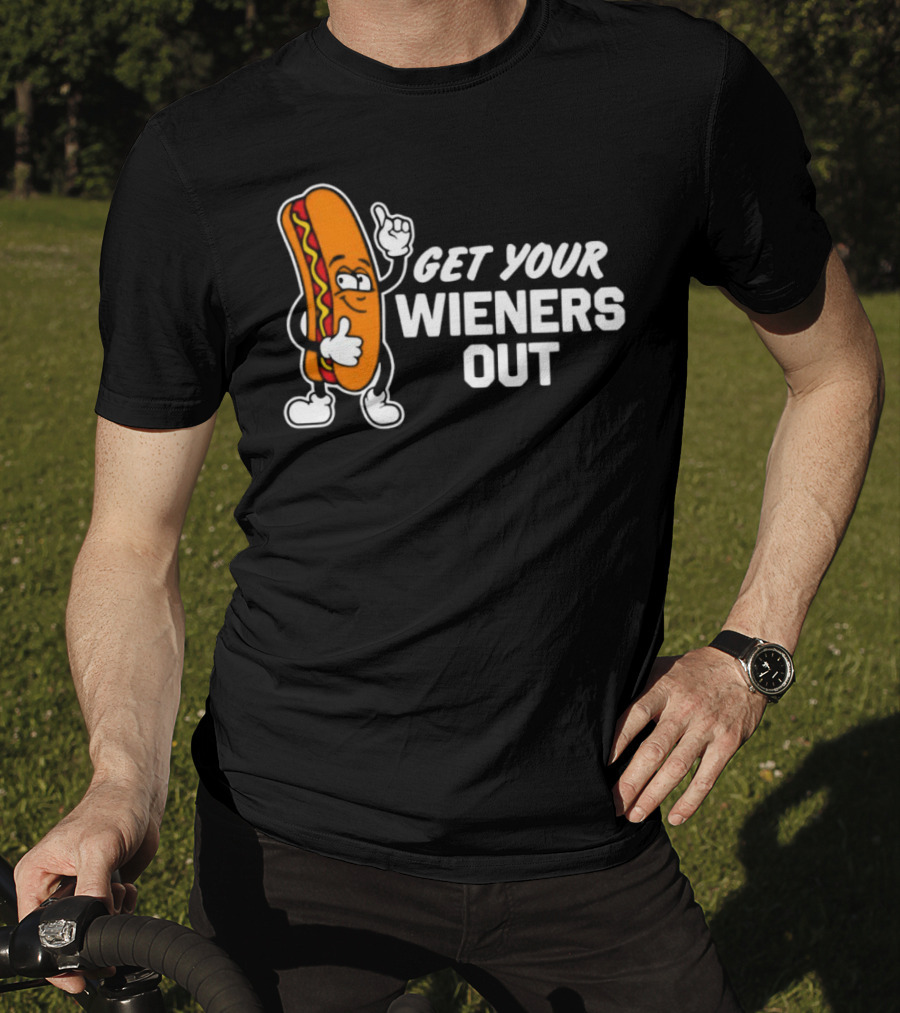 Get Your Wieners Out Animated Hotdog Thumbs Up Comedy T-Shirt