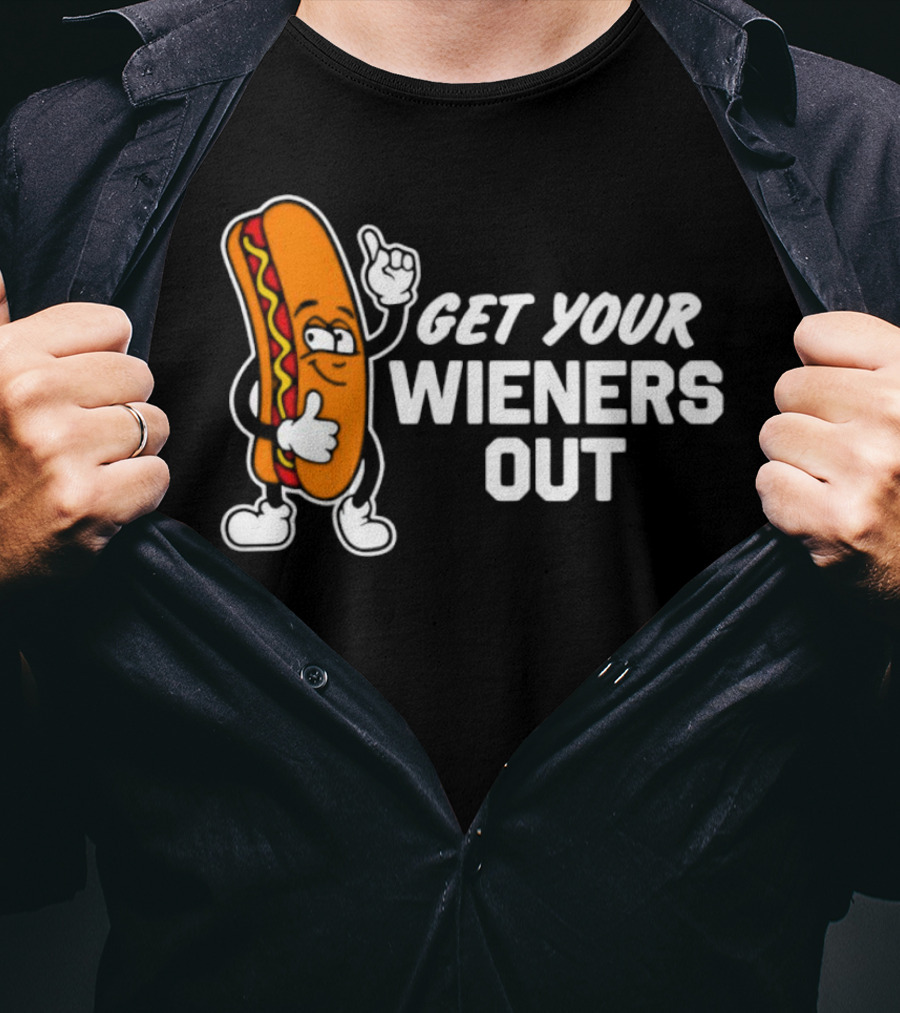 Get Your Wieners Out Animated Hotdog Thumbs Up Comedy T-Shirt