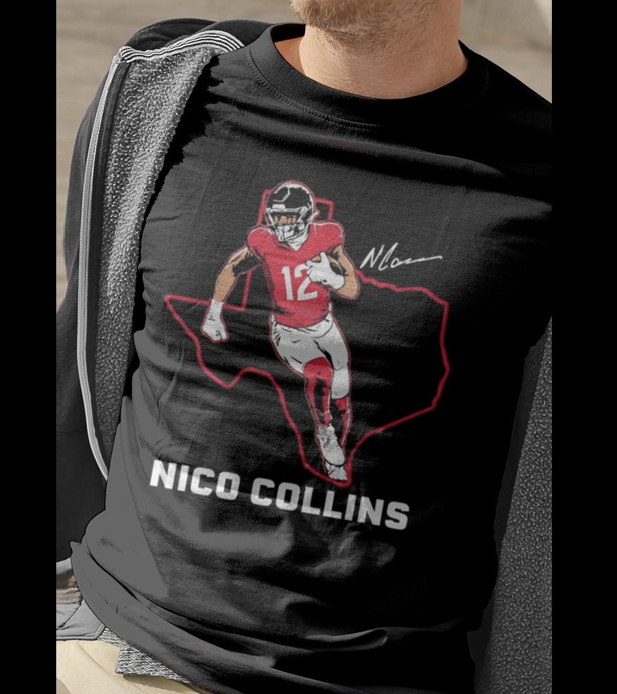 Nico Collins 12 Houston Texans State Outline Signature T-Shirt
