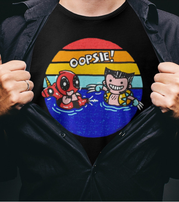 Wolverine Deadpool Oopsie Summer Claws Retro Rainbow Swim Fun T-Shirt