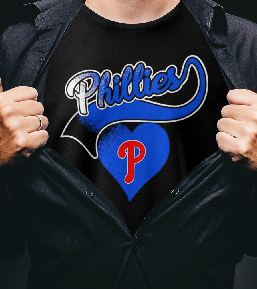 Phillies Heart Blue P Logo Baseball T-Shirt