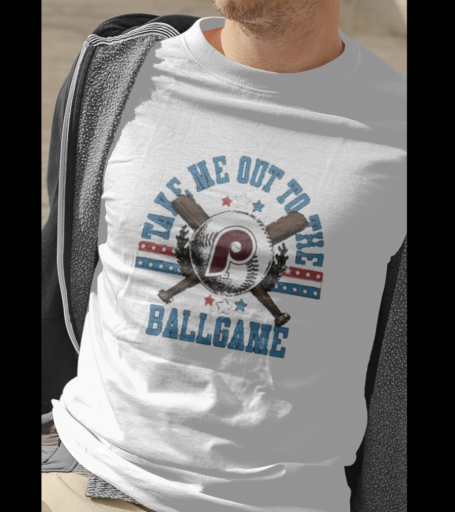 Philadelphia Phillies Take Me Out To The Ballgame Patriotic Stars And Bats T-Shirt