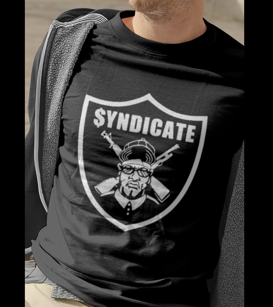 Syndicate Shield Icon With Armed Figure And Hip-Hop Influence T-Shirt