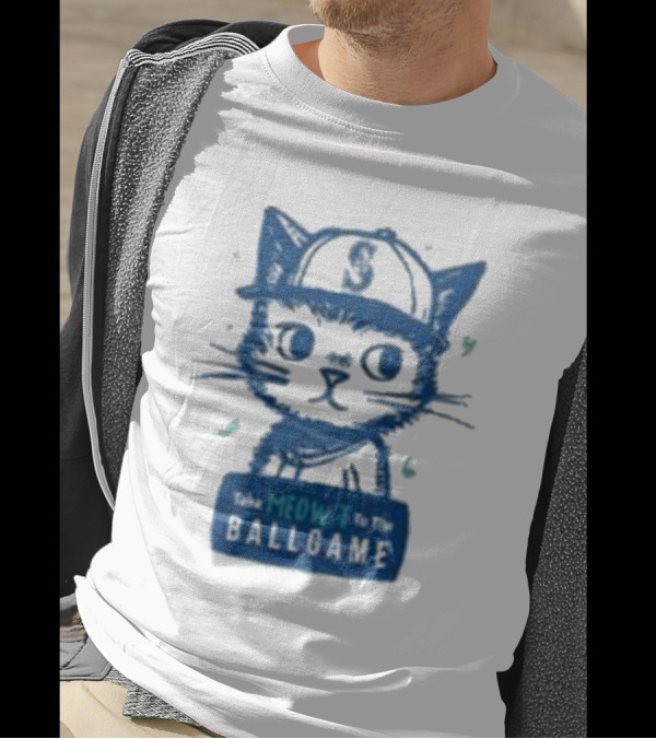 Mariners Take Meow’t To The Ballgame Cat In Baseball Cap T-Shirt