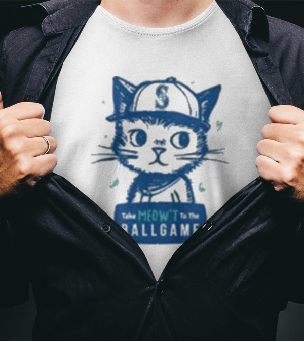 Mariners Take Meow’t To The Ballgame Cat In Baseball Cap T-Shirt