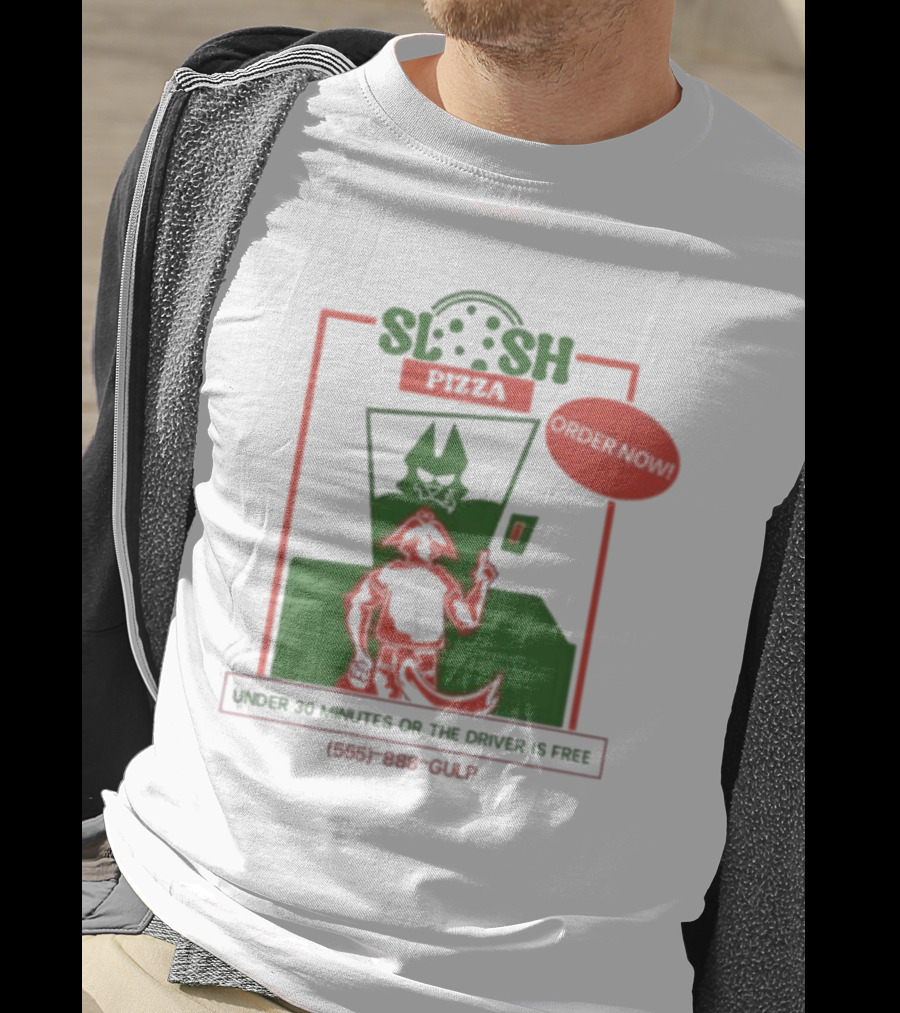 Slosh Pizza Delivery Order Now Under 30 Minutes Or The Driver Is Free (555) 888-GULP T-Shirt