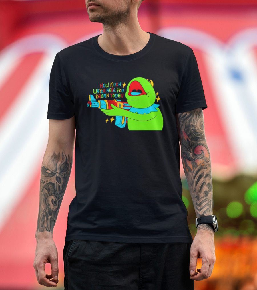 Kermit How Much Water Have You Drunk Today Gun Drawing T-Shirt