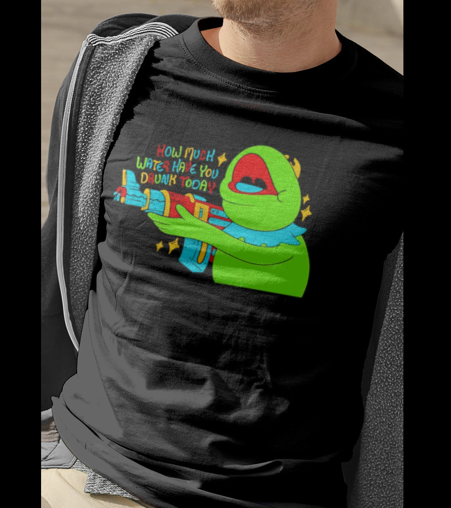 Kermit How Much Water Have You Drunk Today Gun Drawing T-Shirt
