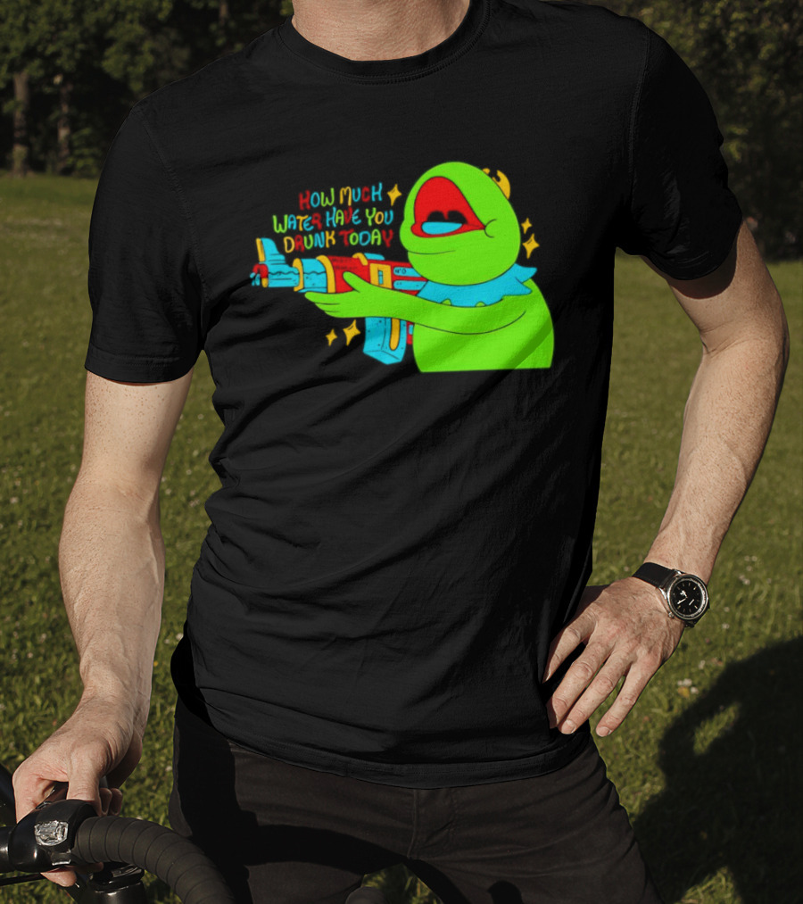 Kermit How Much Water Have You Drunk Today Gun Drawing T-Shirt