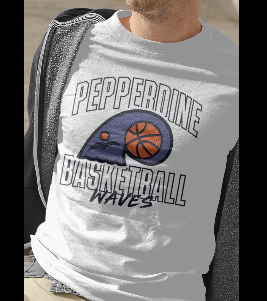 Pepperdine Waves Basketball Logo With Orange Basketball And Wave T-Shirt