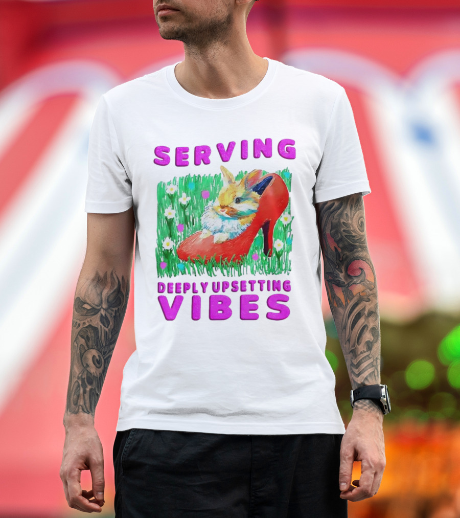 Serving Deeply Upsetting Vibes Bunny in Red High Heel with Flowers T-Shirt