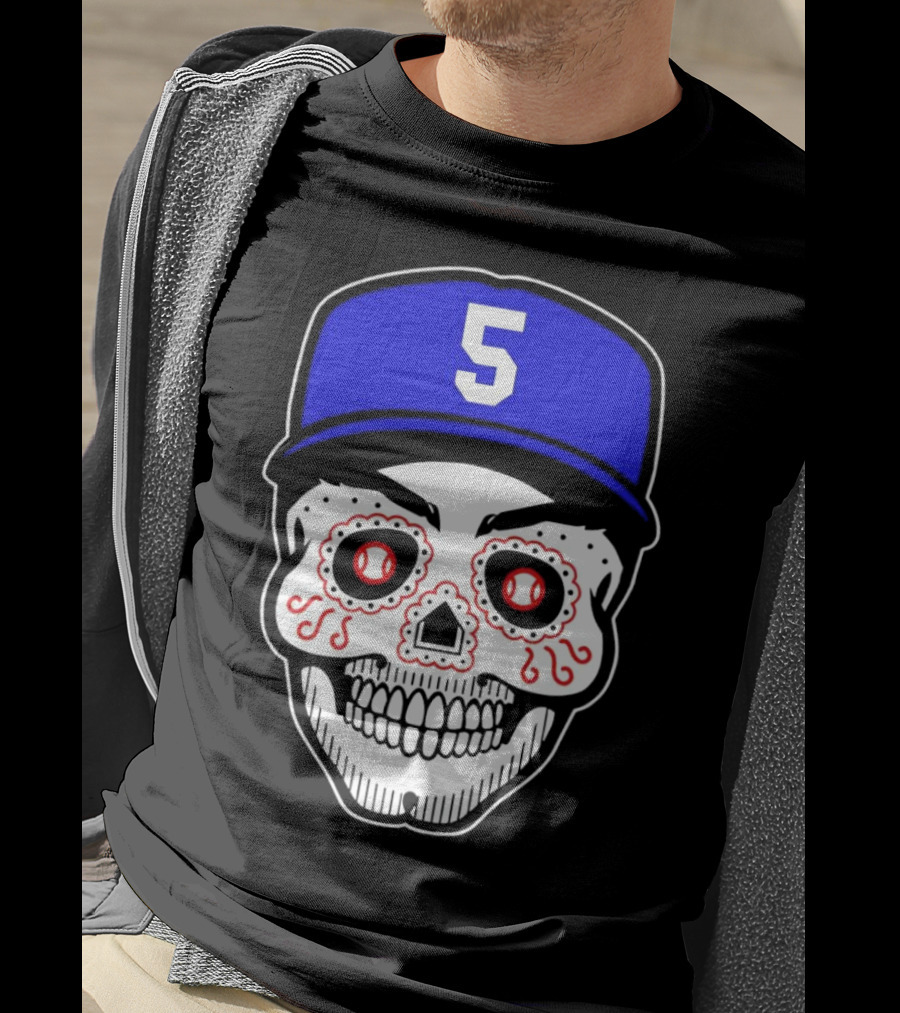 Freddie Freeman Sugar Skull Design Los Angeles Dodgers Number 5 Baseball Cap T-Shirt