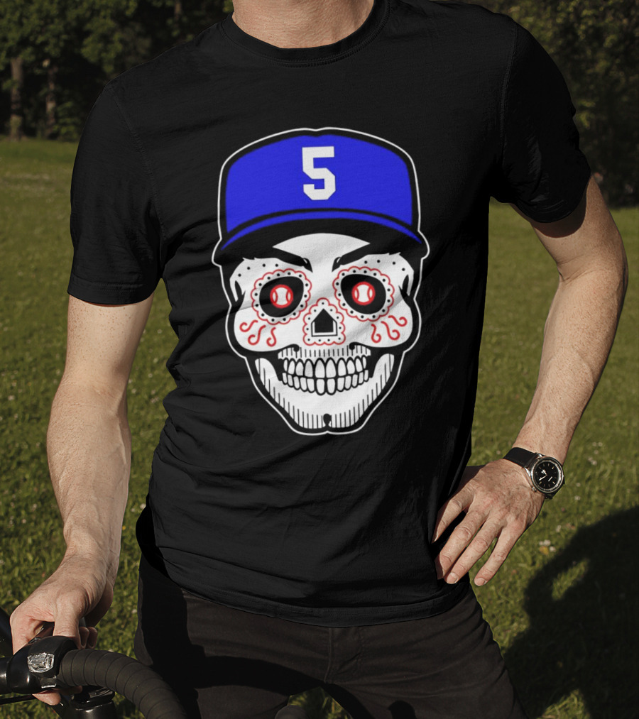 Freddie Freeman Sugar Skull Design Los Angeles Dodgers Number 5 Baseball Cap T-Shirt