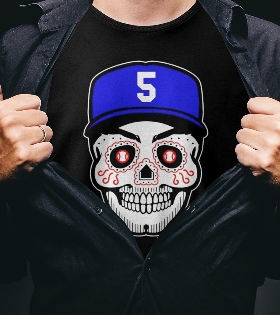 Freddie Freeman Sugar Skull Design Los Angeles Dodgers Number 5 Baseball Cap T-Shirt