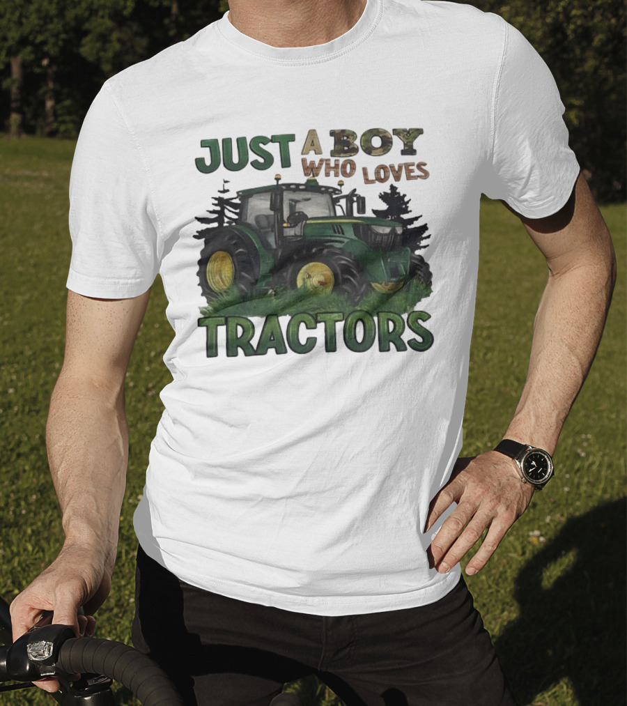 Just A Boy Who Loves Tractors With Green Farm Tractor Image T-Shirt