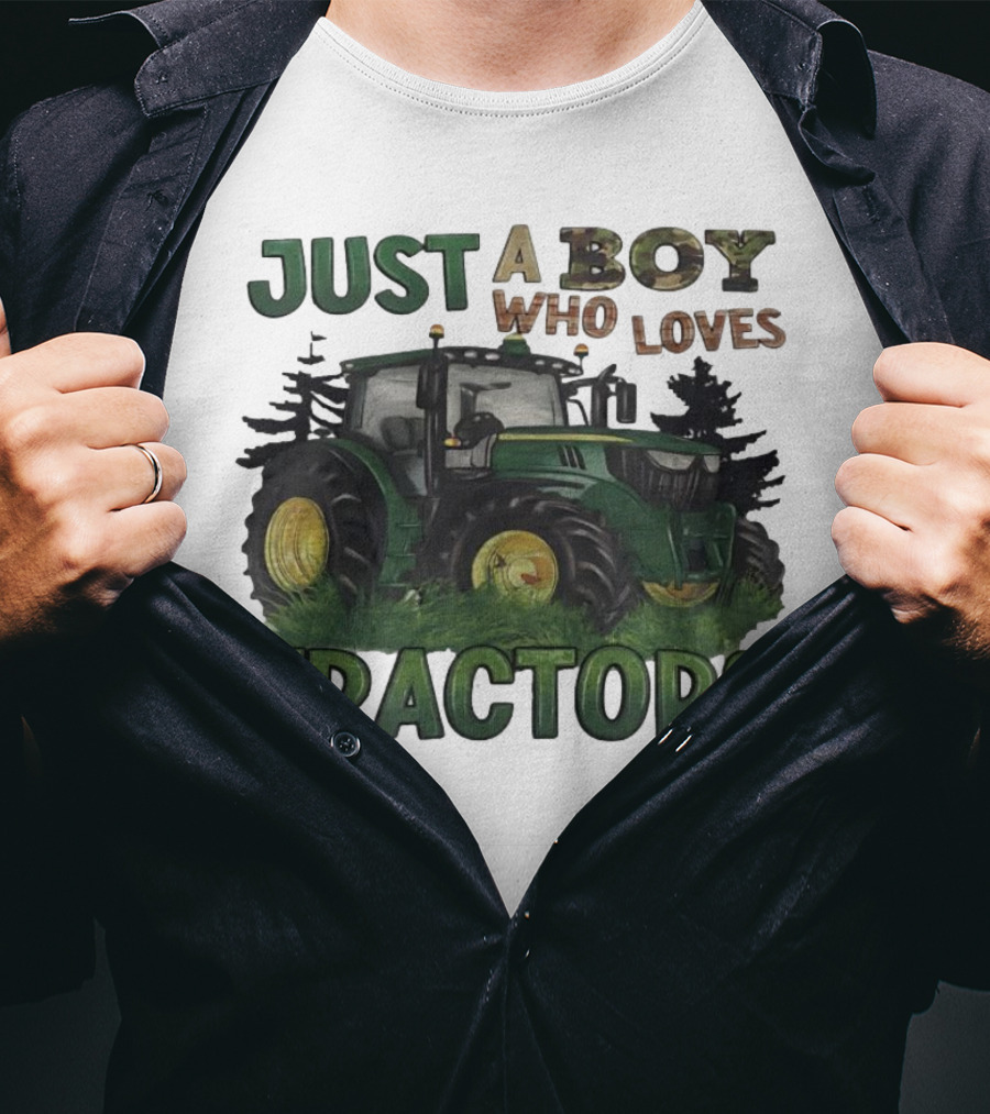 Just A Boy Who Loves Tractors With Green Farm Tractor Image T-Shirt