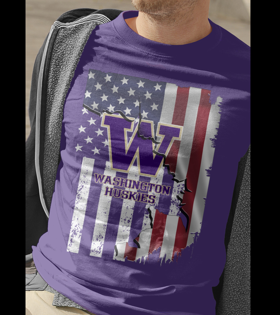Washington Huskies W Logo American Flag T-Shirt