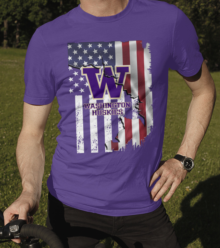 Washington Huskies W Logo American Flag T-Shirt