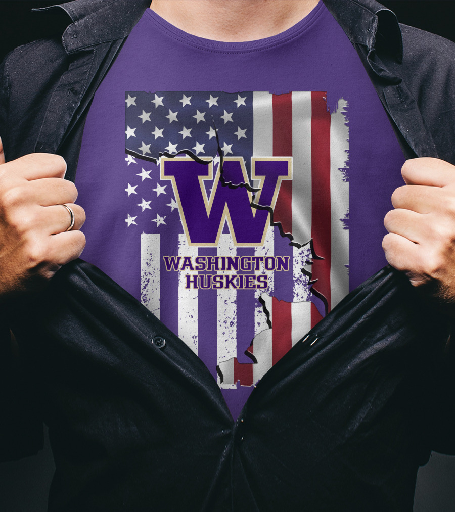 Washington Huskies W Logo American Flag T-Shirt