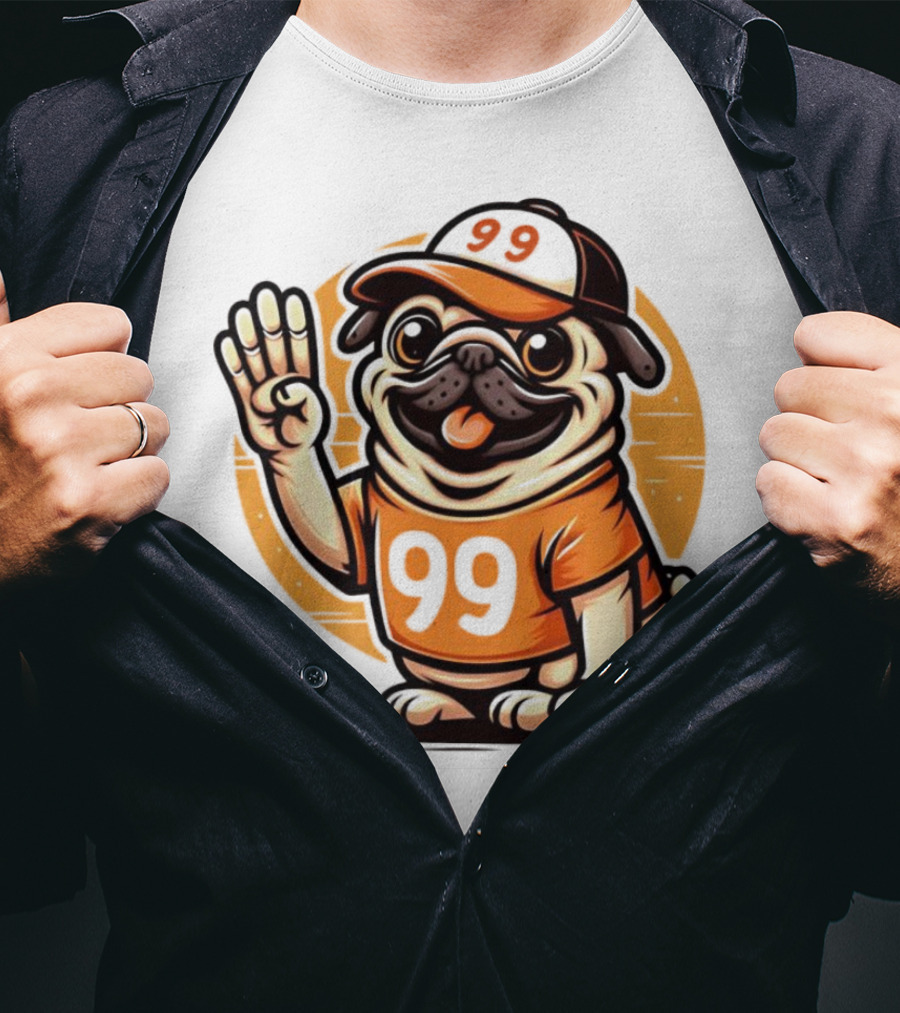 99 Pug Dog Sports Cap And Jersey With Number T-Shirt