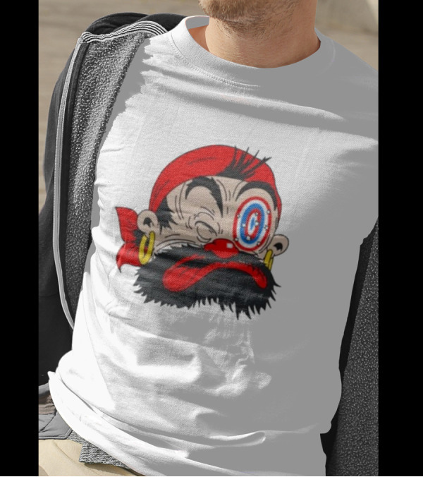 Popeye The Sailor Man Bluto Sindbad Face Close-Up Red Bandana Gold Earrings T-Shirt