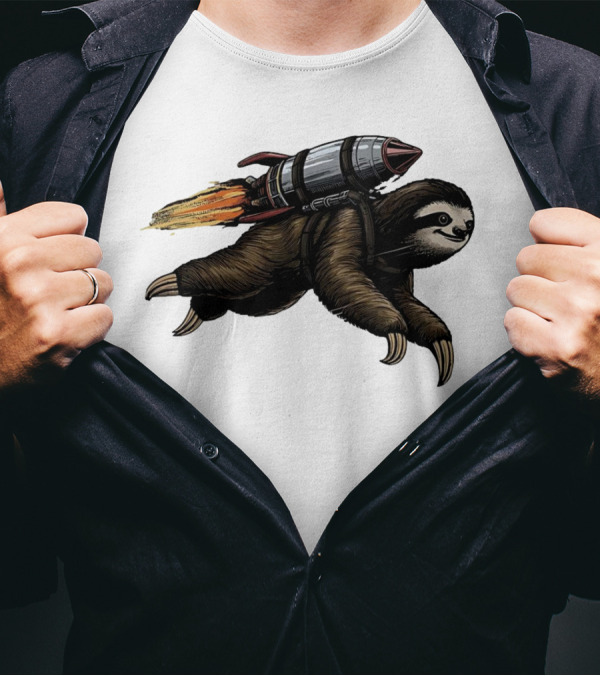 Sloth With Rocket-Powered Jetpack In Flight T-Shirt