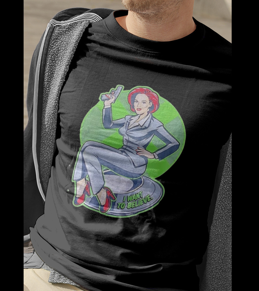 Gillian Anderson I Want To Believe Retro Cartoon Alien T-Shirt