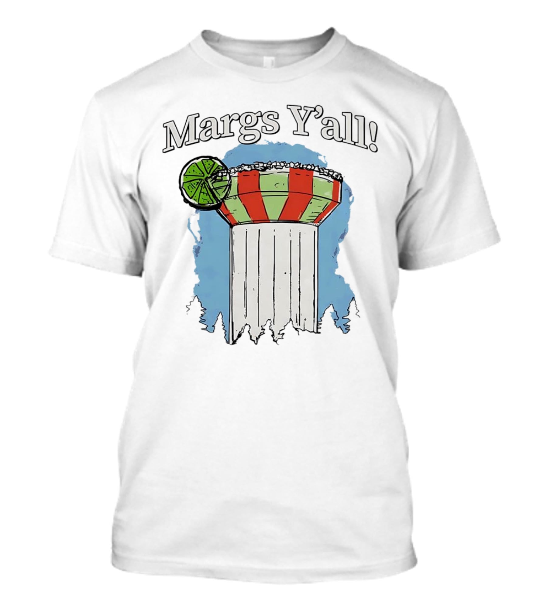 Margs Y'all Margarita Glass Water Tower Lime Slice T-Shirt