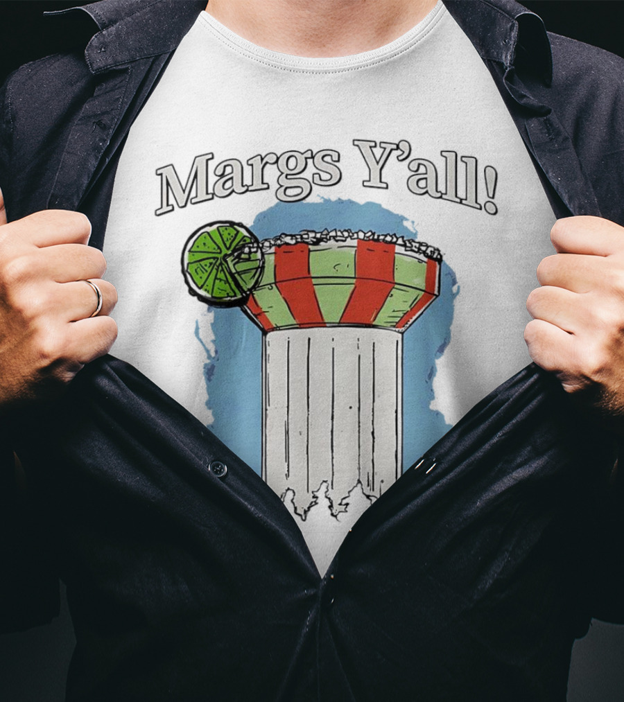 Margs Y'all Margarita Glass Water Tower Lime Slice T-Shirt