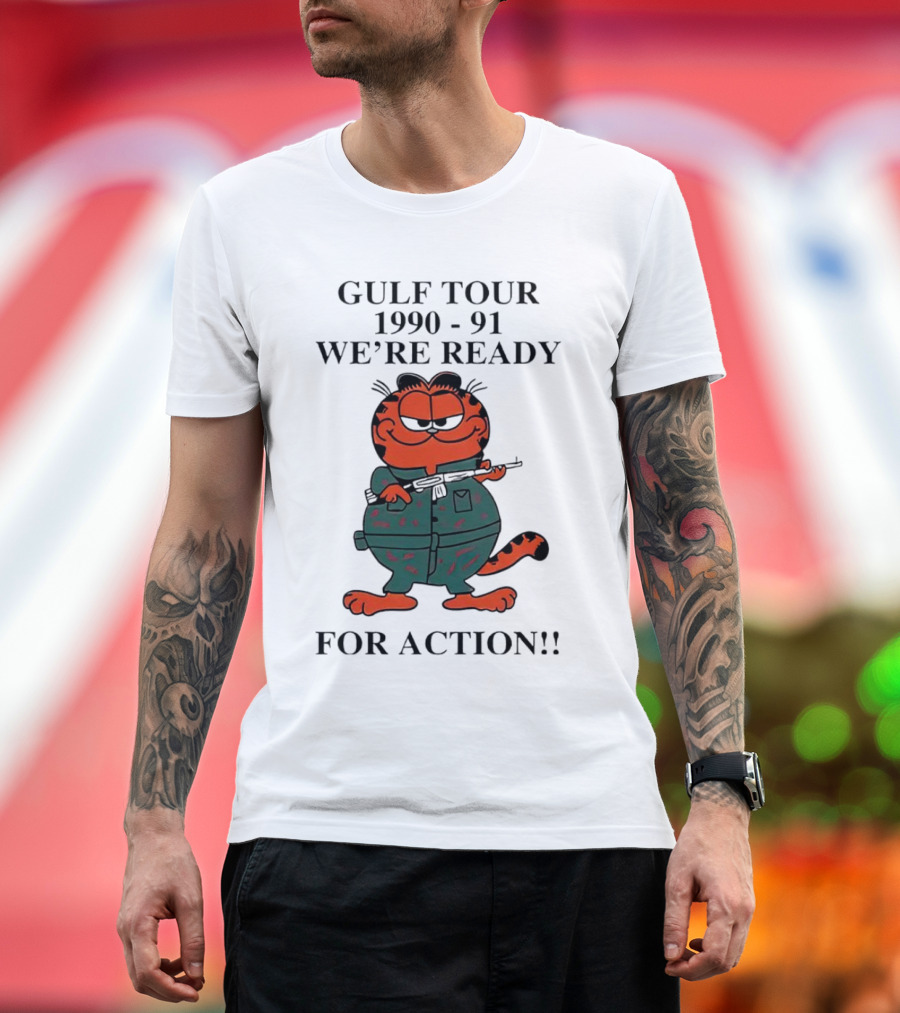 Gulf Tour Garfield 1990-91 We're Ready for Action T-Shirt