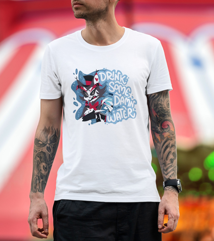 Drink Some Damn Water Wolf Holding Bottle T-Shirt