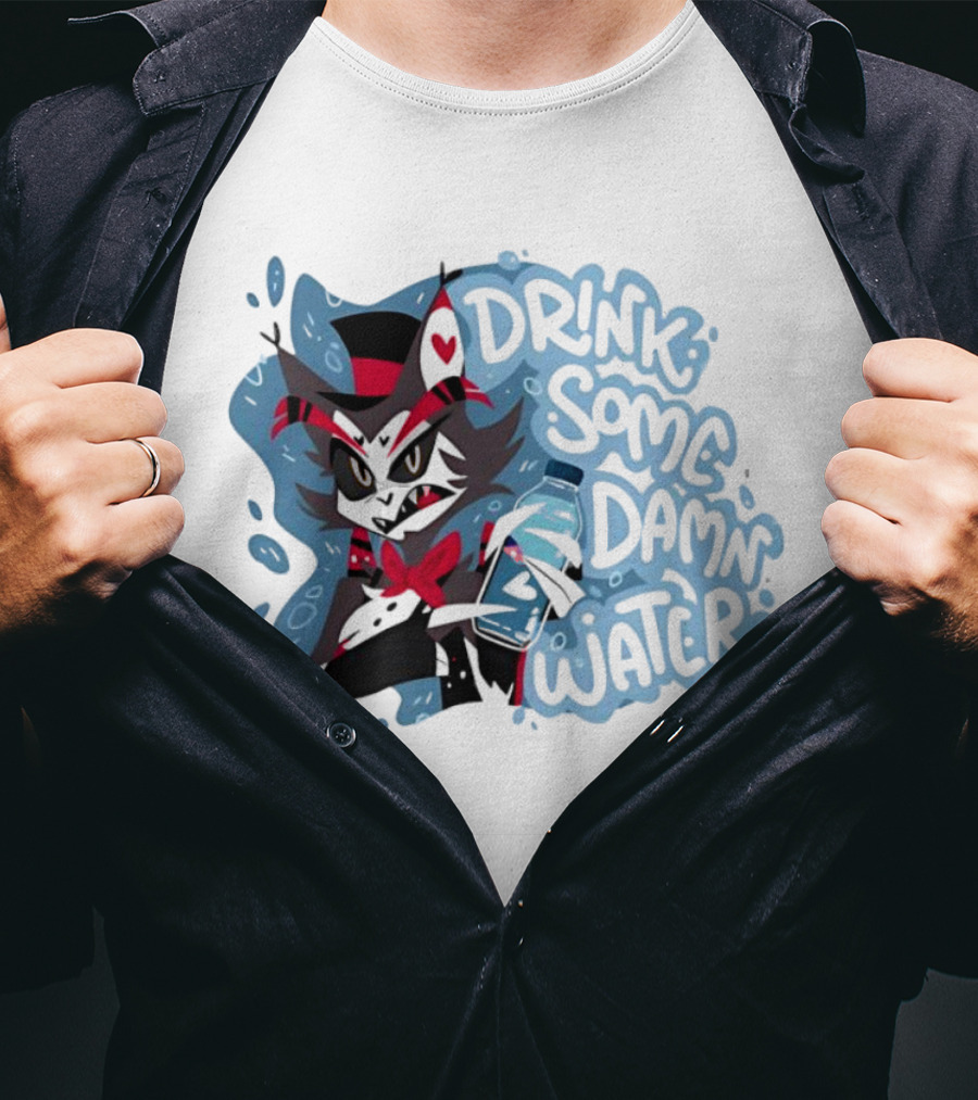 Drink Some Damn Water Wolf Holding Bottle T-Shirt