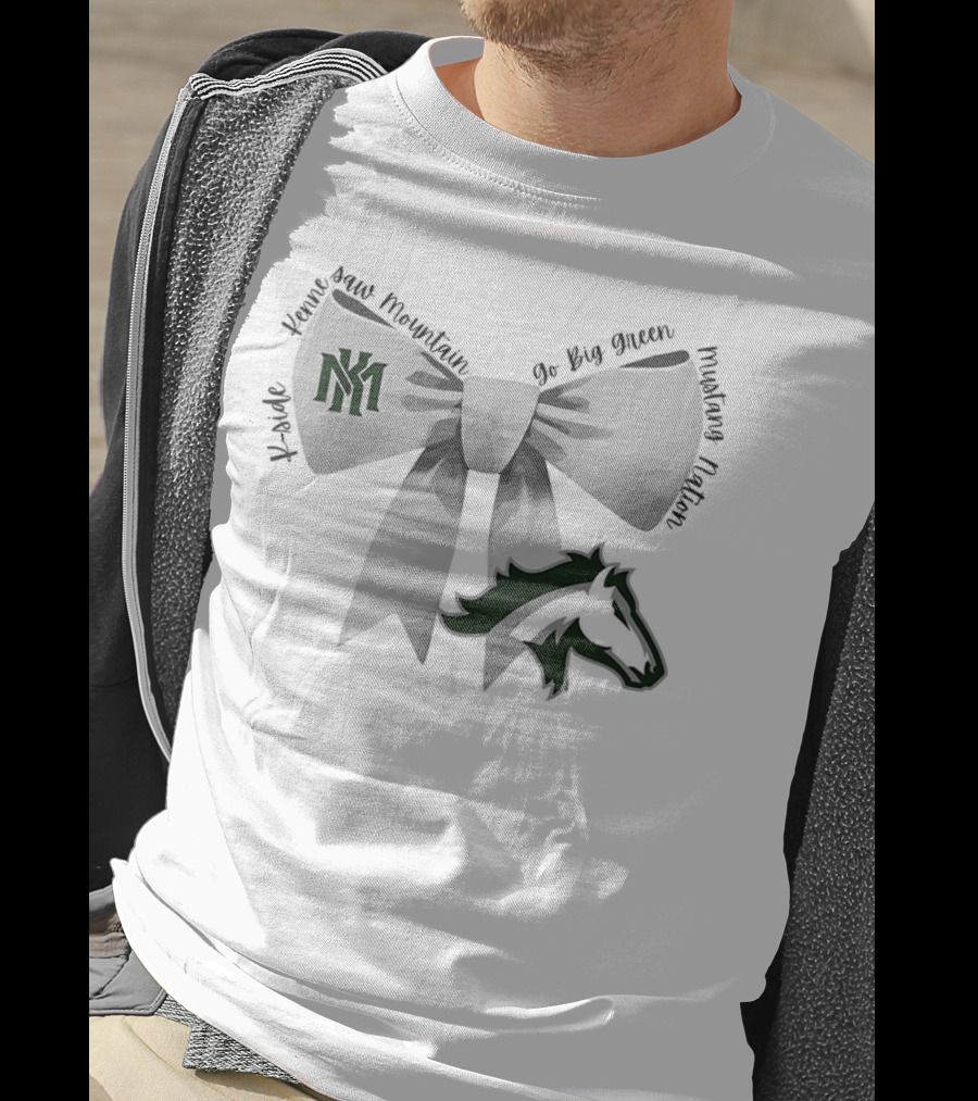 Bowtie Kennesaw Mountain Mustangs K-M Go Big Green Mustang Nation T-Shirt