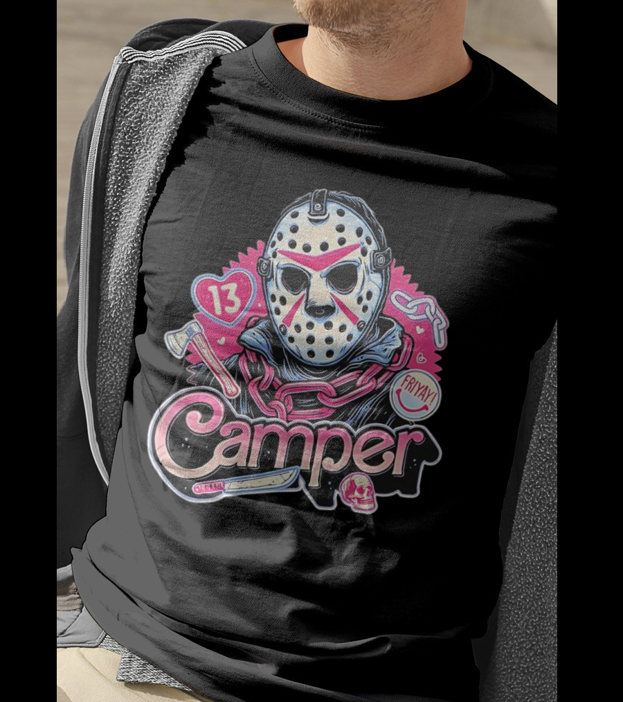 Camper 13 Jason Voorhees Mask And Chains With Ax And Knife Friyay Hearts T-Shirt