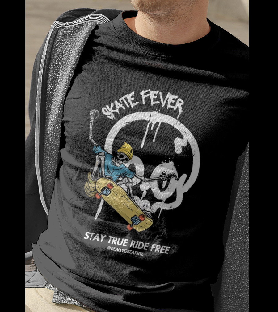 Skate Fever Skeleton Stay True Ride Free T-Shirt