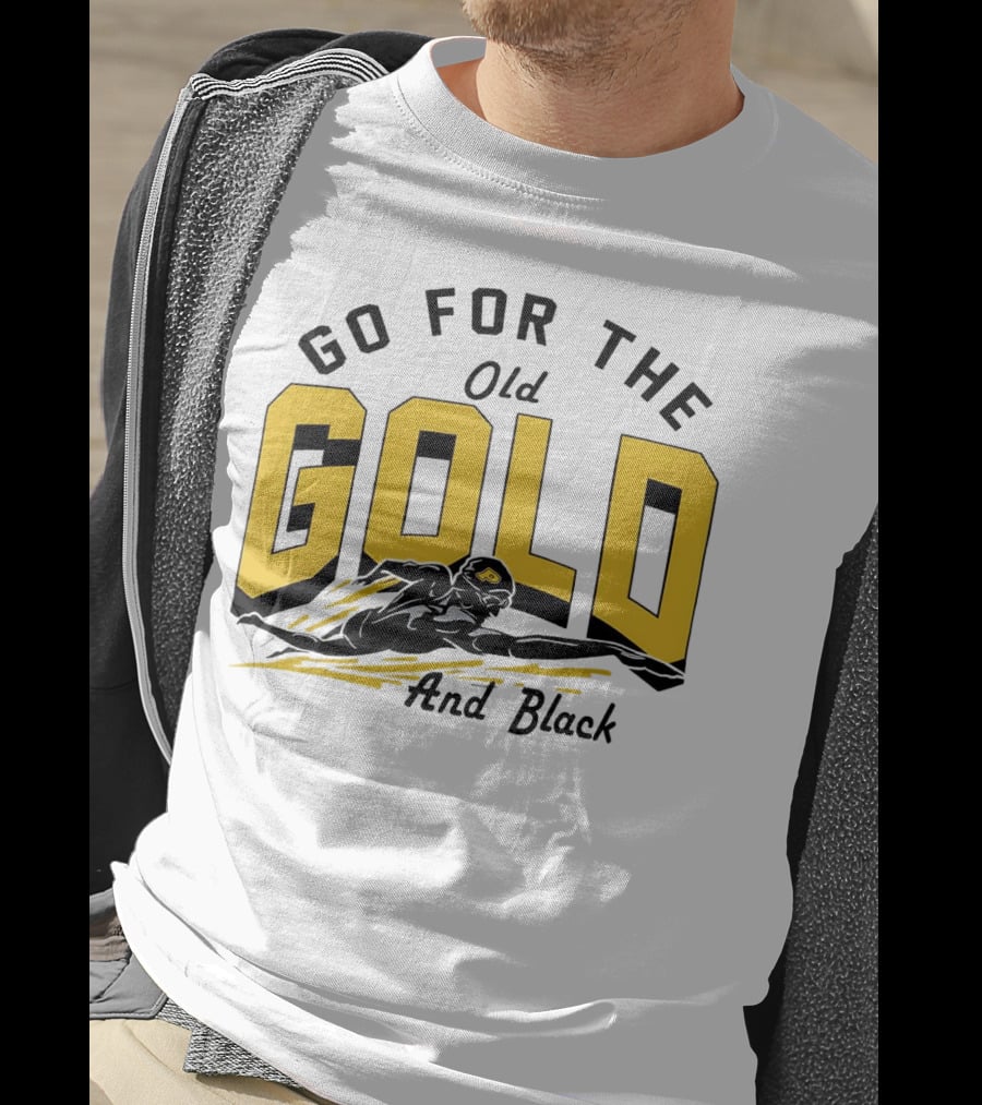 Go For The Old Gold And Black Gold Letters Swimming Scene T-Shirt