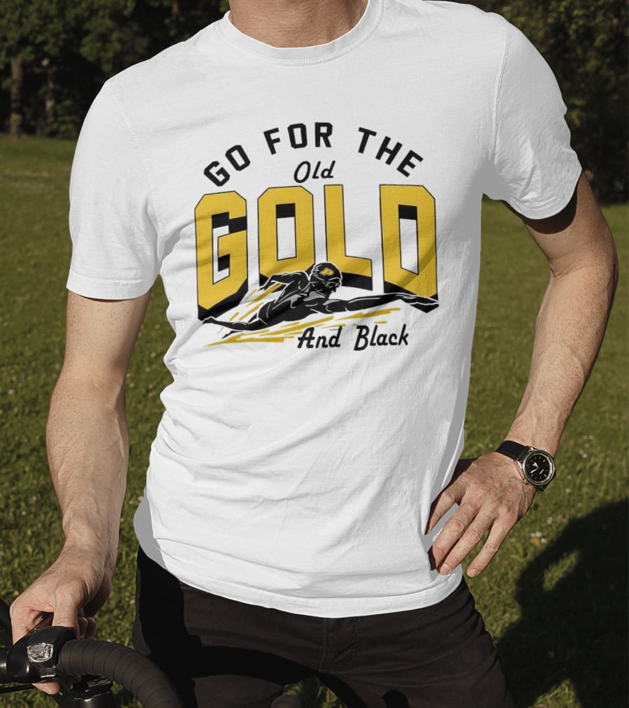 Go For The Old Gold And Black Gold Letters Swimming Scene T-Shirt