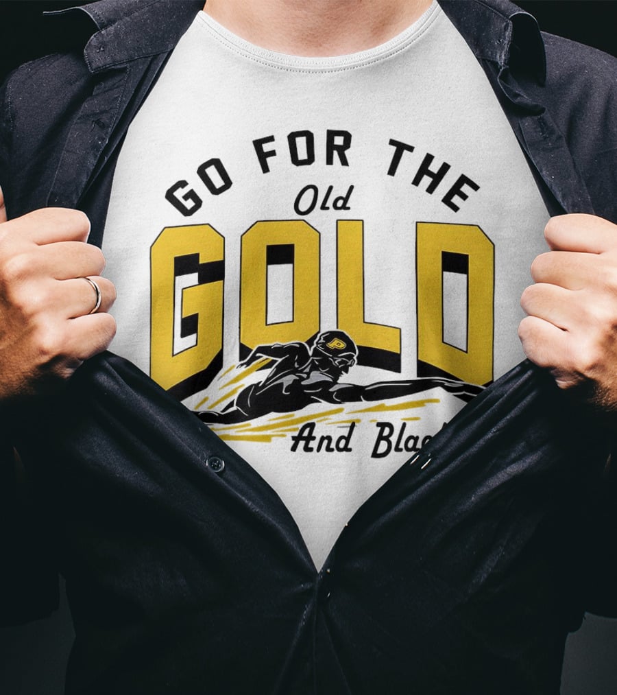 Go For The Old Gold And Black Gold Letters Swimming Scene T-Shirt