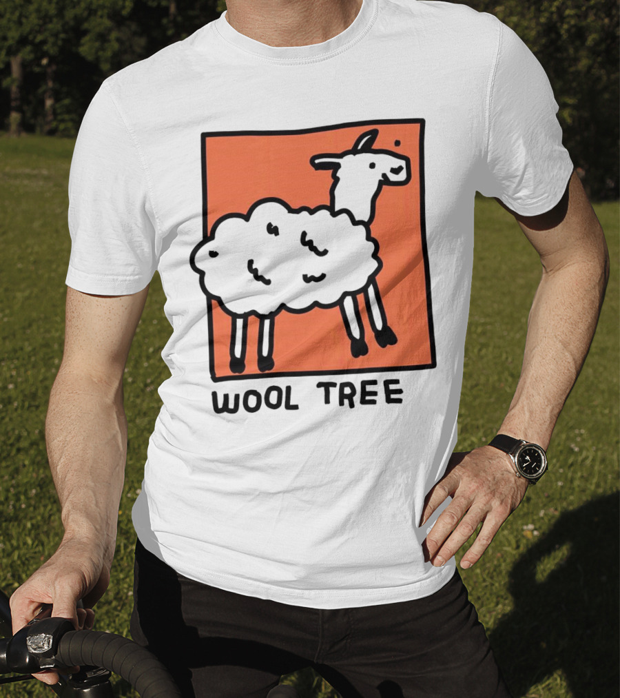 Wool Tree Black Sheep Illustration On Orange Background T-Shirt