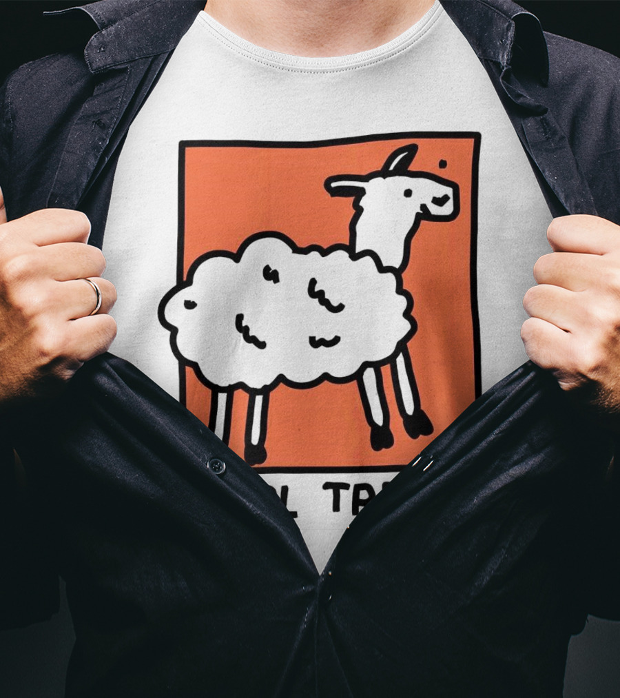 Wool Tree Black Sheep Illustration On Orange Background T-Shirt