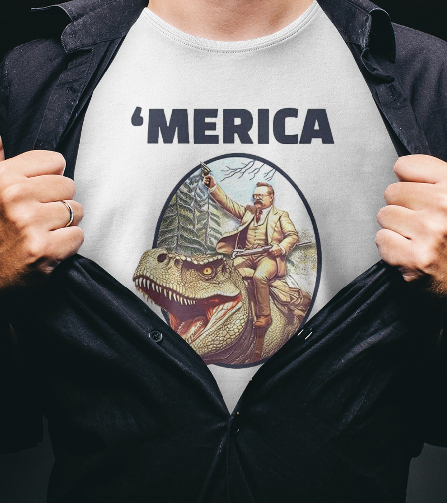 'Merica Chris Long Teddy Roosevelt Riding Allosaurus T-Shirt