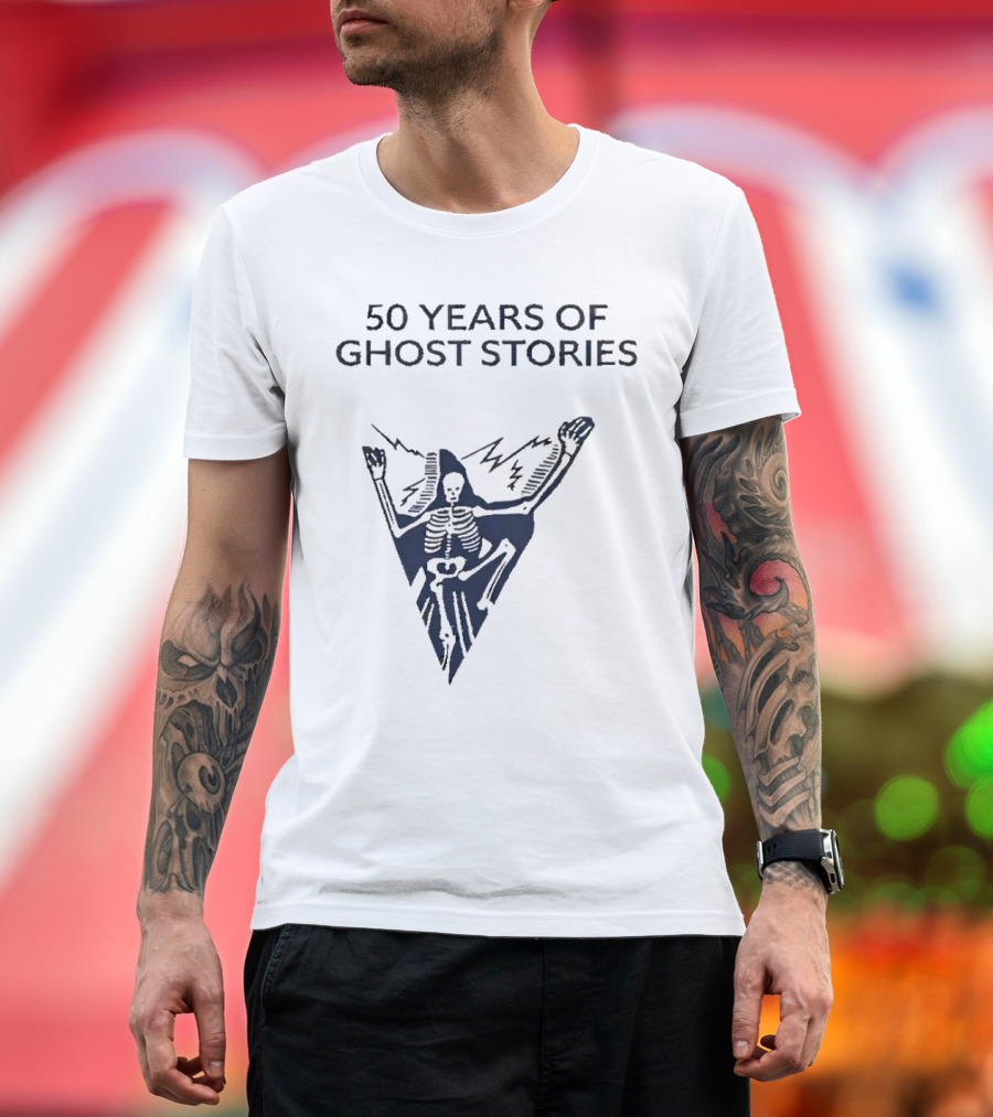 50 Years of Ghost Stories Skeleton with Lightning Bolt T-Shirt