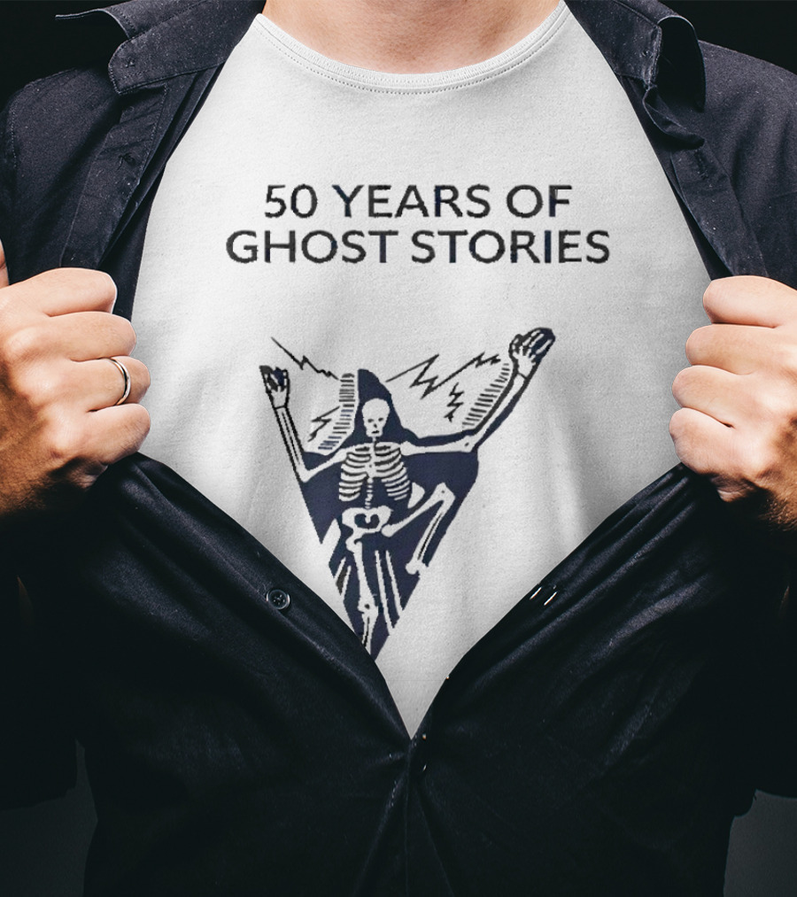 50 Years Of Ghost Stories Skeleton With Lightning Bolt T-Shirt