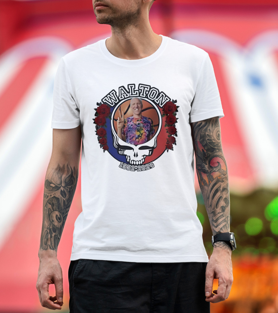 Bill Walton 1952-2024 Grateful Dead Steal Your Face Roses Basketball T-Shirt